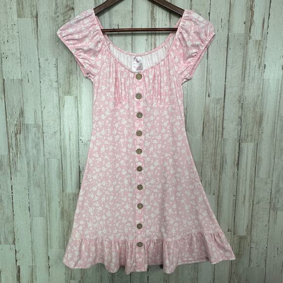 No Boundaries Dresses & Skirts - Y2K Babydoll Dress XS Soft Girl Pastel Pink Floral Coquette Sweetheart Neck